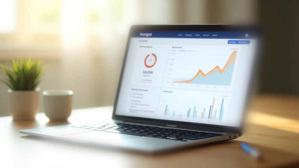 Laptop showing banking dashboard with savings account overview and balance